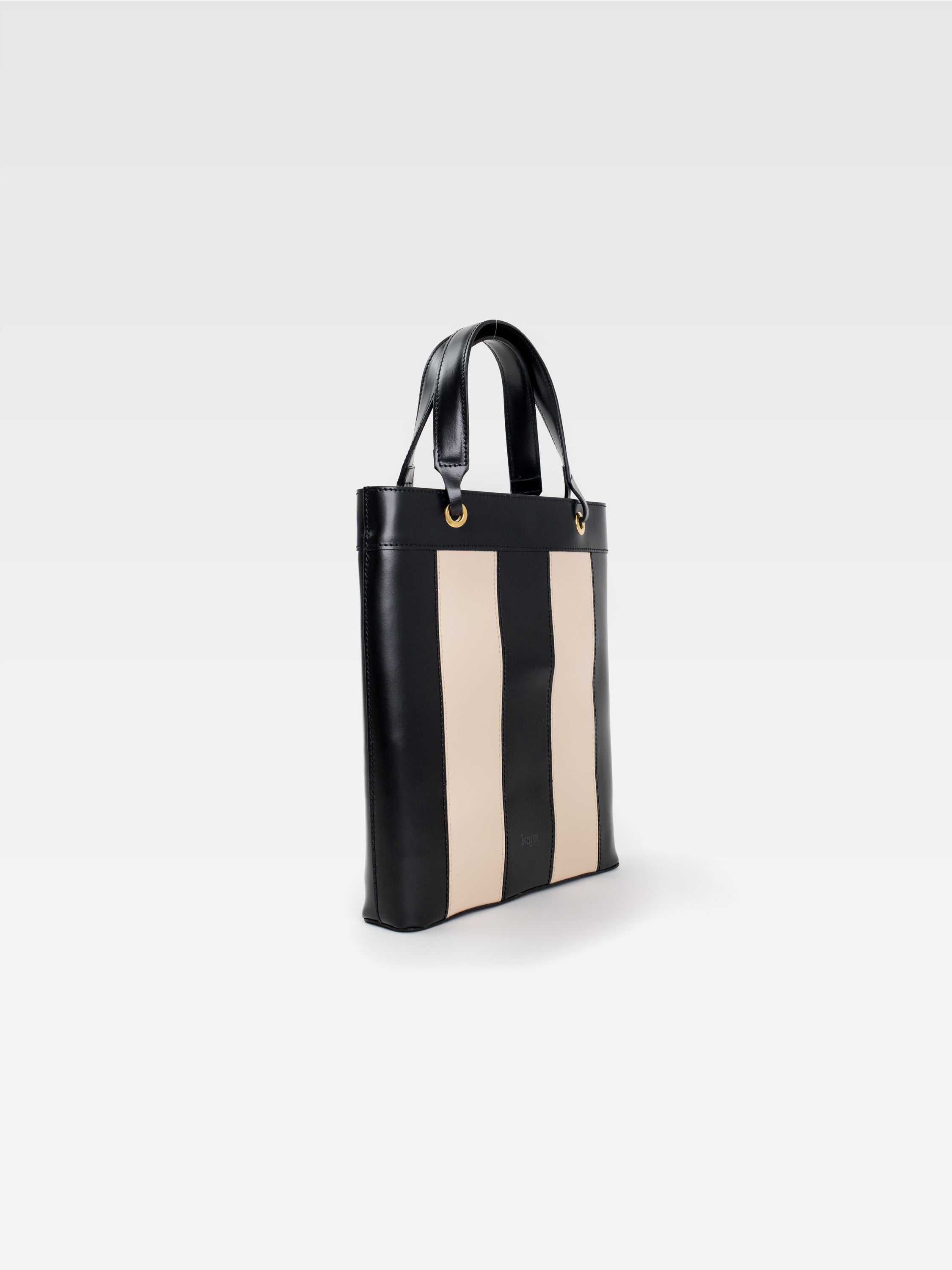 Gisella Preta e branca - Mala de mão pele feita à mão em Portugal - Mala bi-color Preto e Branco | vista de lado